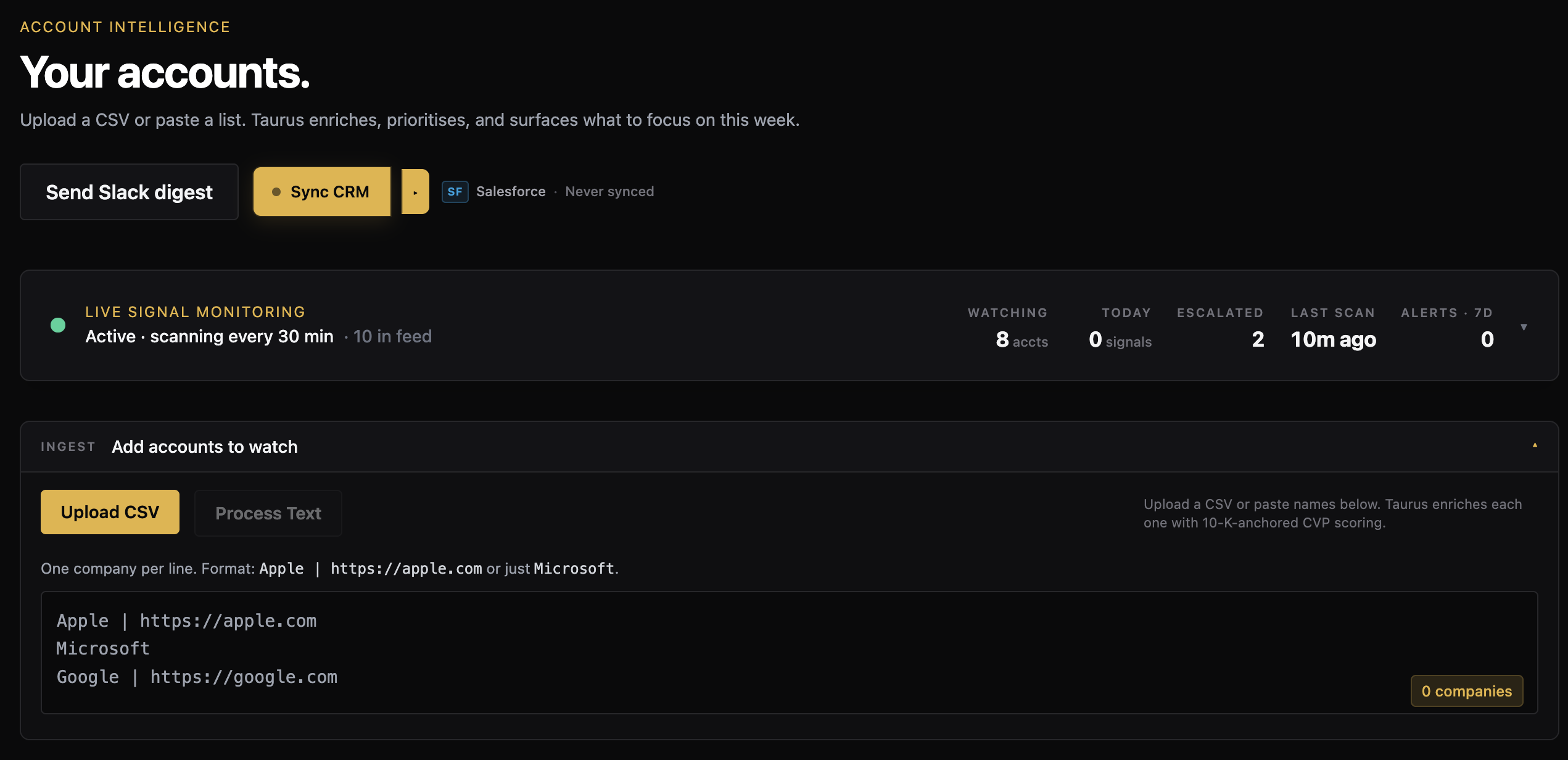 Taurus live signal monitoring screenshot
